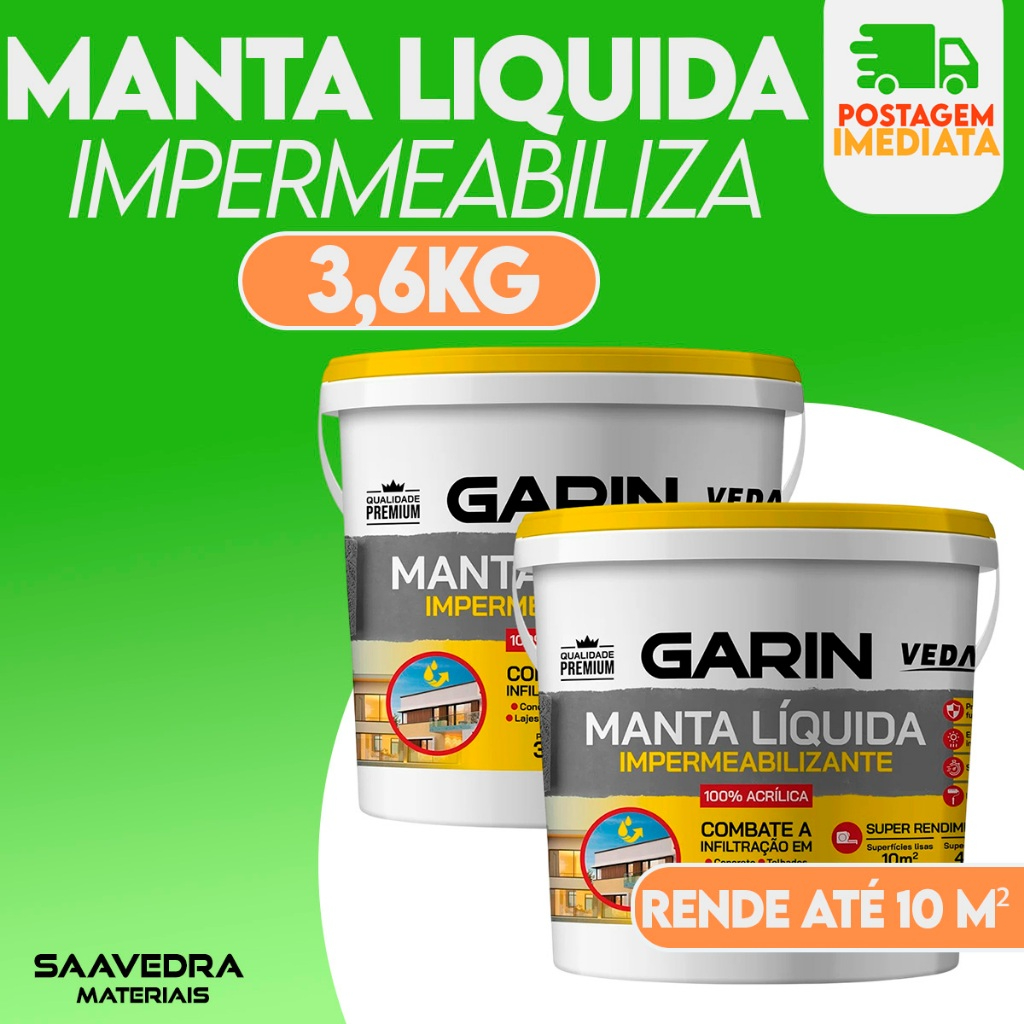 Kit 2 Manta Líquida Emborrachada Impermeabilizante de Telhas e Paredes Garin 3,6