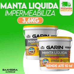 Kit 2 Manta Líquida Emborrachada Impermeabilizante de Telhas e Paredes Garin 3,6kg