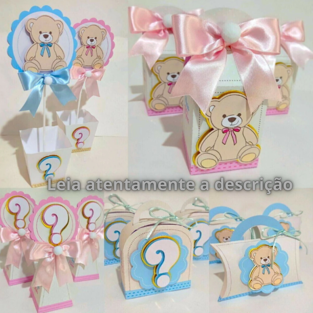 KIT PERSONALIZADOS | PEGUE E MONTE – CHÁ REVELAÇÃO URSINHOS - AZUL E ROSA | LEMBRANCINHA PARA FESTA | KIT CAIXAS