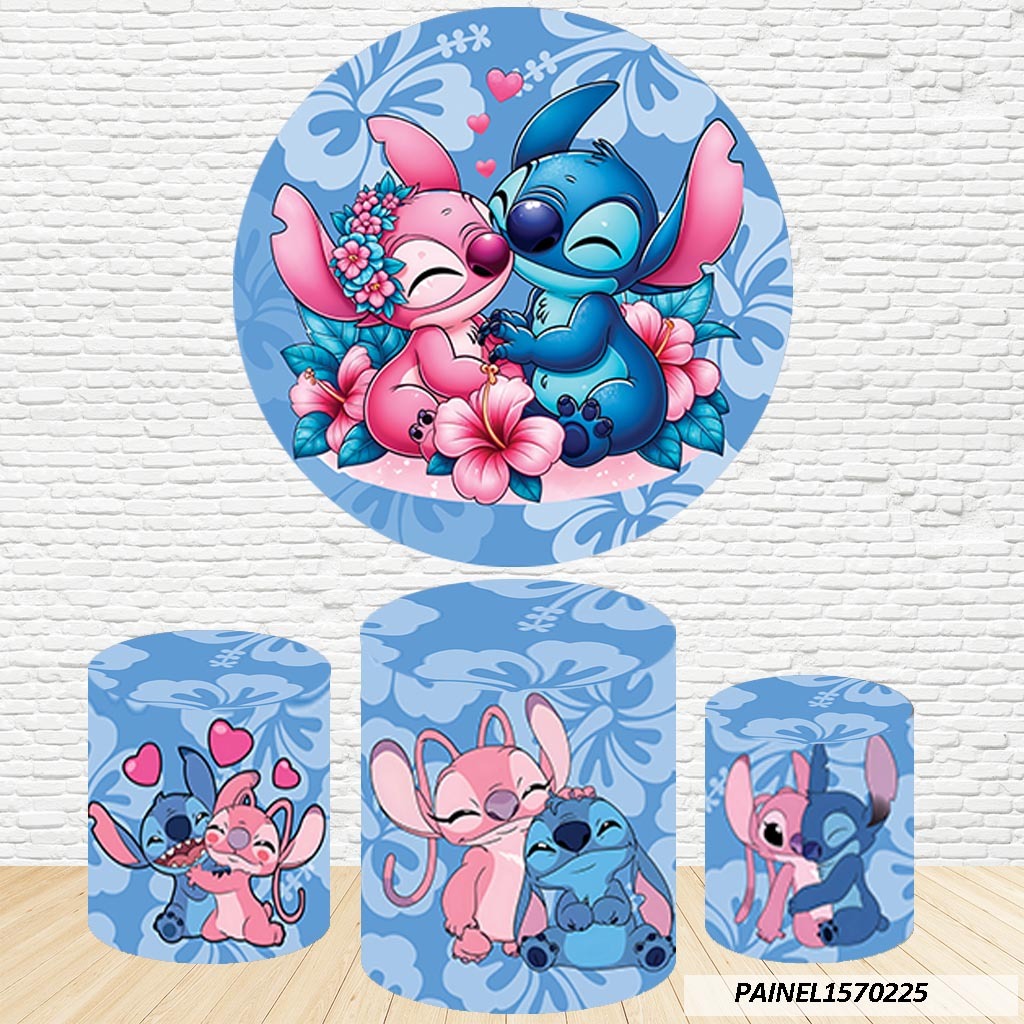 Kit de Capas Painel Redondo Sublimado Stitch e Angel 1,50M + Trio Capas de Cilindro C/Elástico em Oferta na Shopee