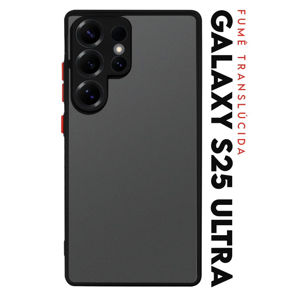 Case Capinha Case Anti Shock Space Acrílico Translucida Fumê Botões Vermelho para Galaxy S25 Ultra S938 Tela 6.9