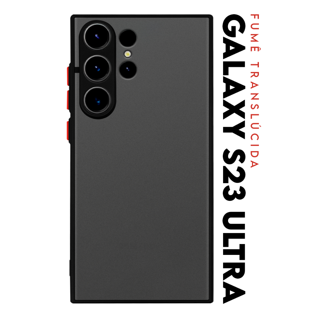 Case Capinha Case Anti Shock Space Acrílico Translucida Fumê Botões Vermelho para Galaxy S23 Ultra S918 Tela 6.8