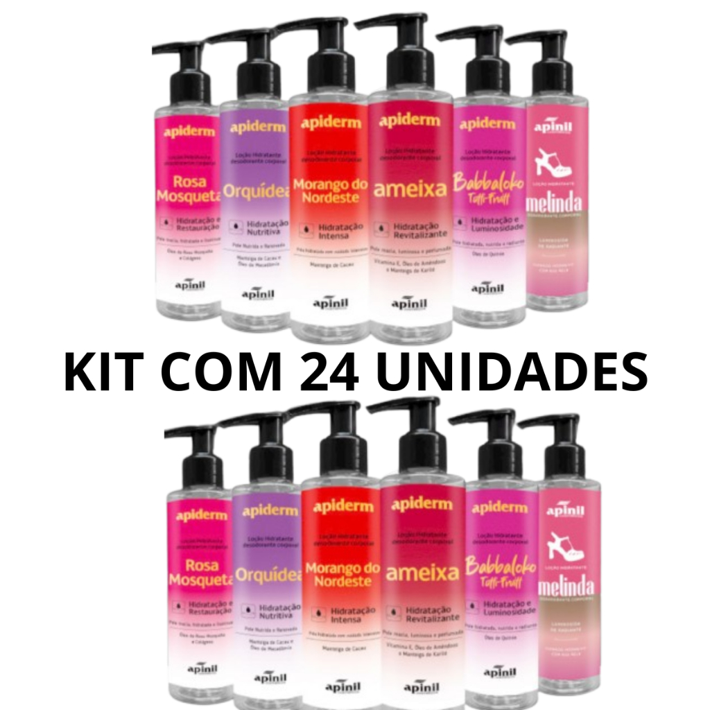 LOÇÃO HIDRATANTE CORPORAL APIDERM APINIL KIT 24 UNIDADES BICO