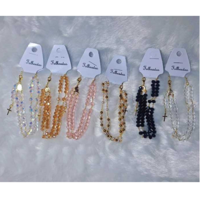Terço De pulso Folheado De Cristal Pulseira Terço Nossa Senhora Aparecida Pedras Cristal folheado
