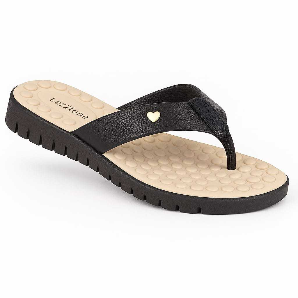 Chinelo Feminino Tamanco Ortopedica Tratorada Confortavel Massageadora Preto