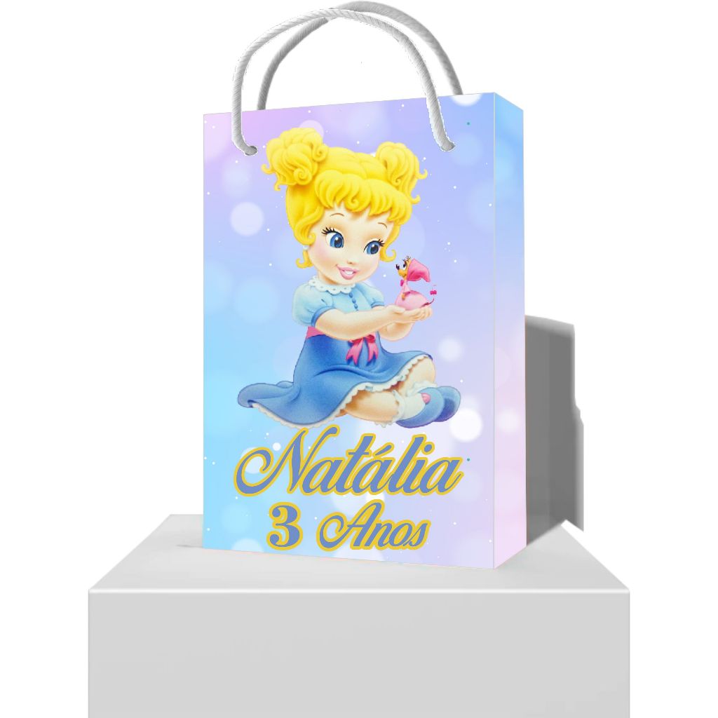 Sacolinha Personalizada Cinderela Cute - Sacolinha Surpresa Festa Aniversário Cinderela Cute