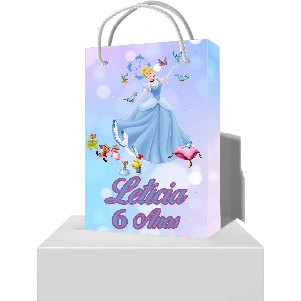 Sacola de Aniversário Infantil Personalizada Cinderela - Sacolinhas Personalizadas para Lembrancinha