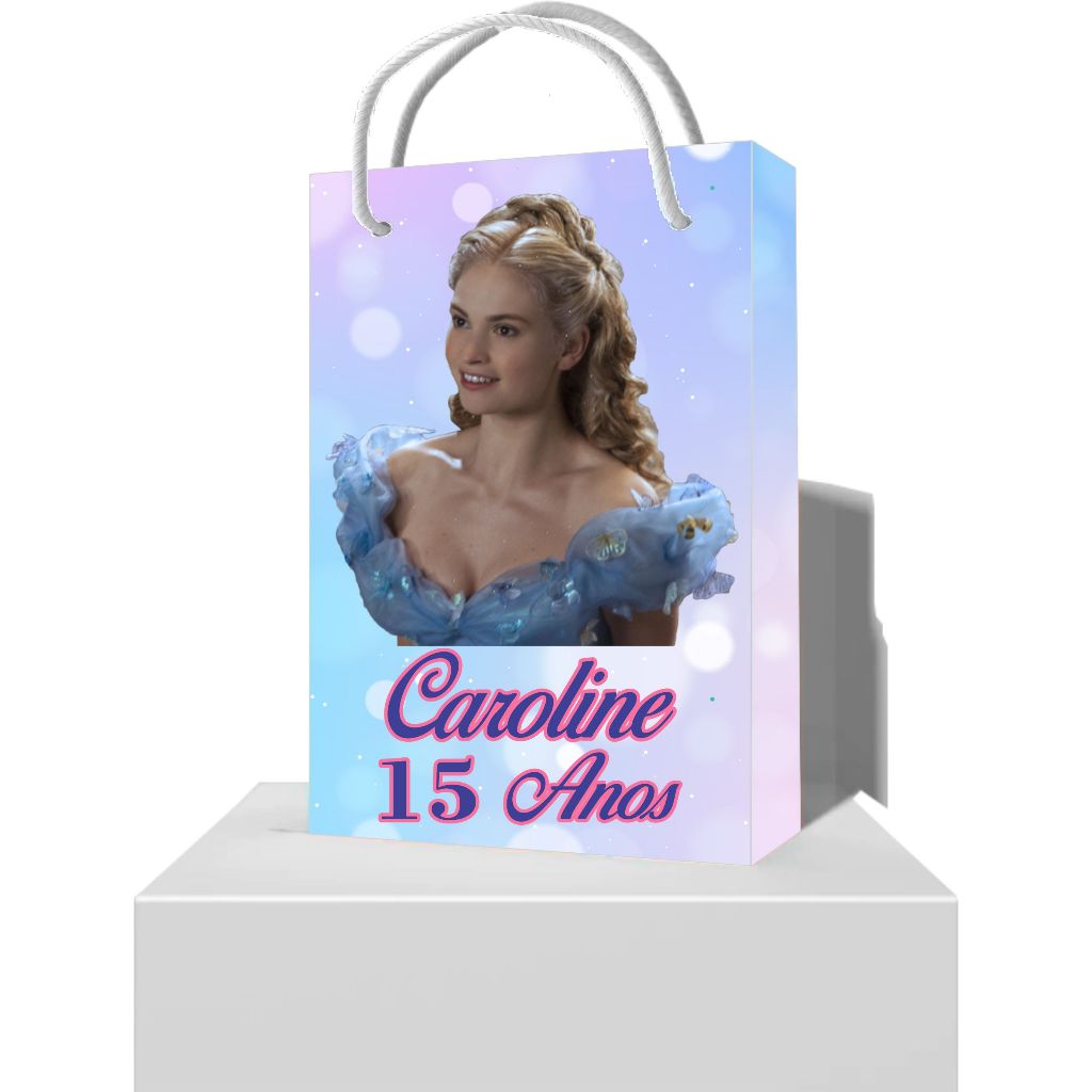 Sacolinha Personalizada Cinderela Debutante Festa 15 Anos - Sacolinha Festa Cinderela