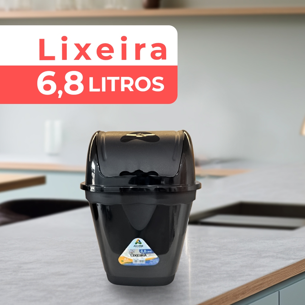 Cesto de lixo p/ Pia, Banheiro, Escritório e Quarto C/ Tampa Basculante Lixeira Colorida 6,8 Litros em Oferta na Shopee