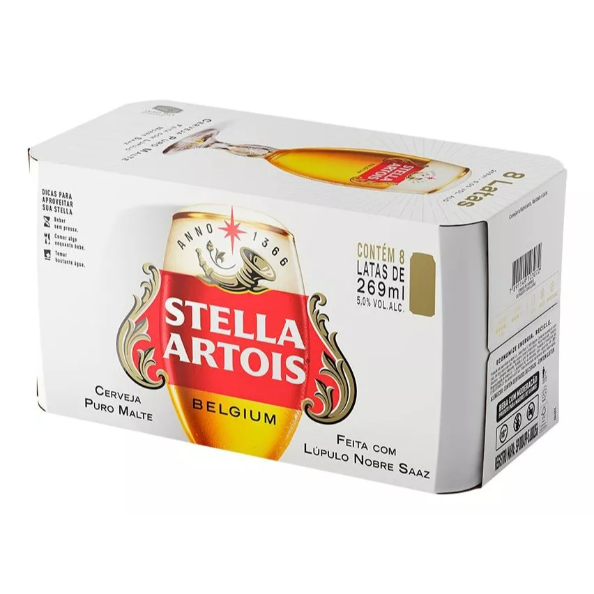 Stella Artois Lata 268ml - Pack Com 8 Unidades