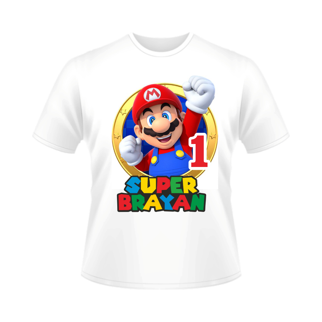Camiseta Personalizada Aniversário tema Super Mario Bros Infantil em Oferta na Shopee