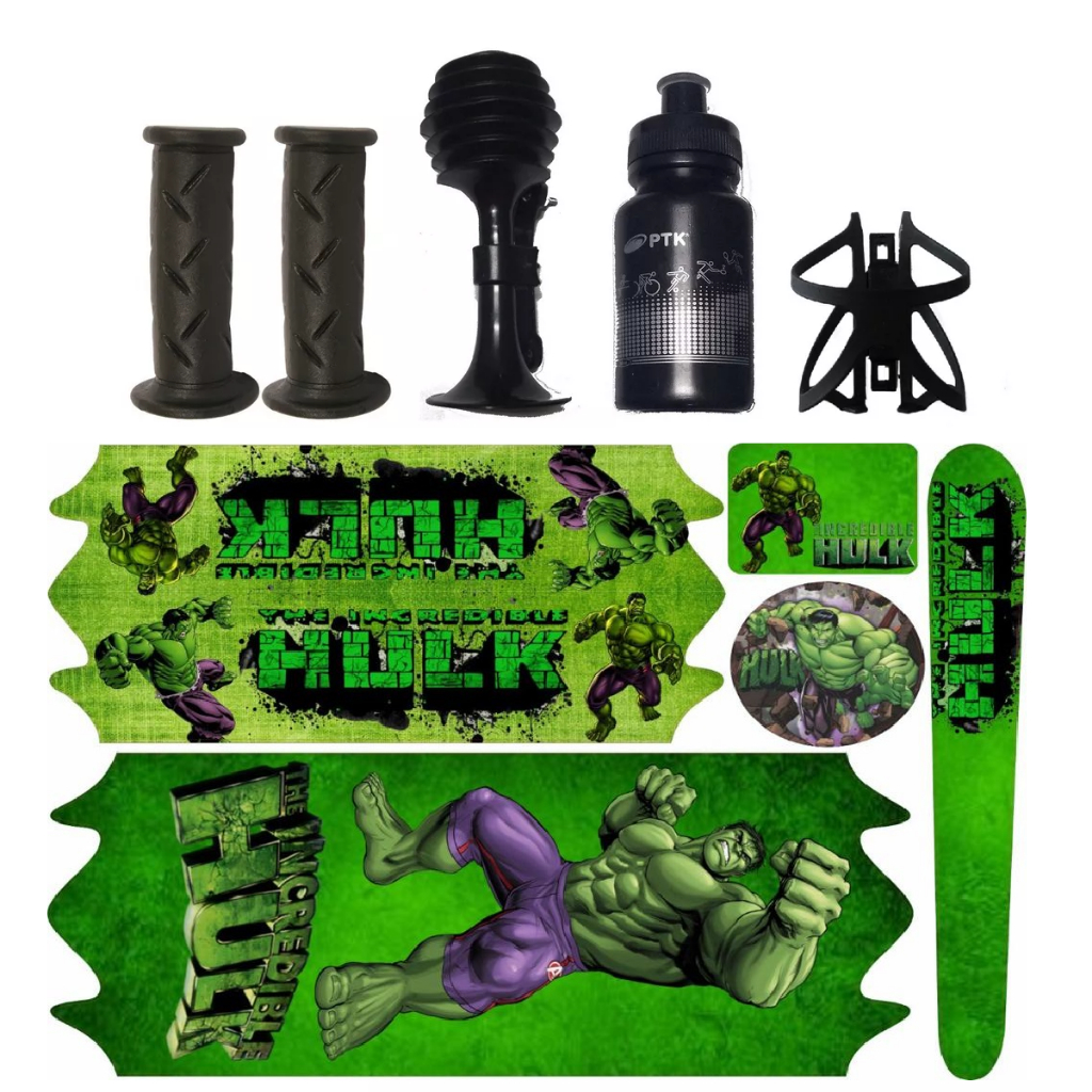 Kit Adesivo Bicicleta Infantil Buzina Manoplas Hulk Aro 16