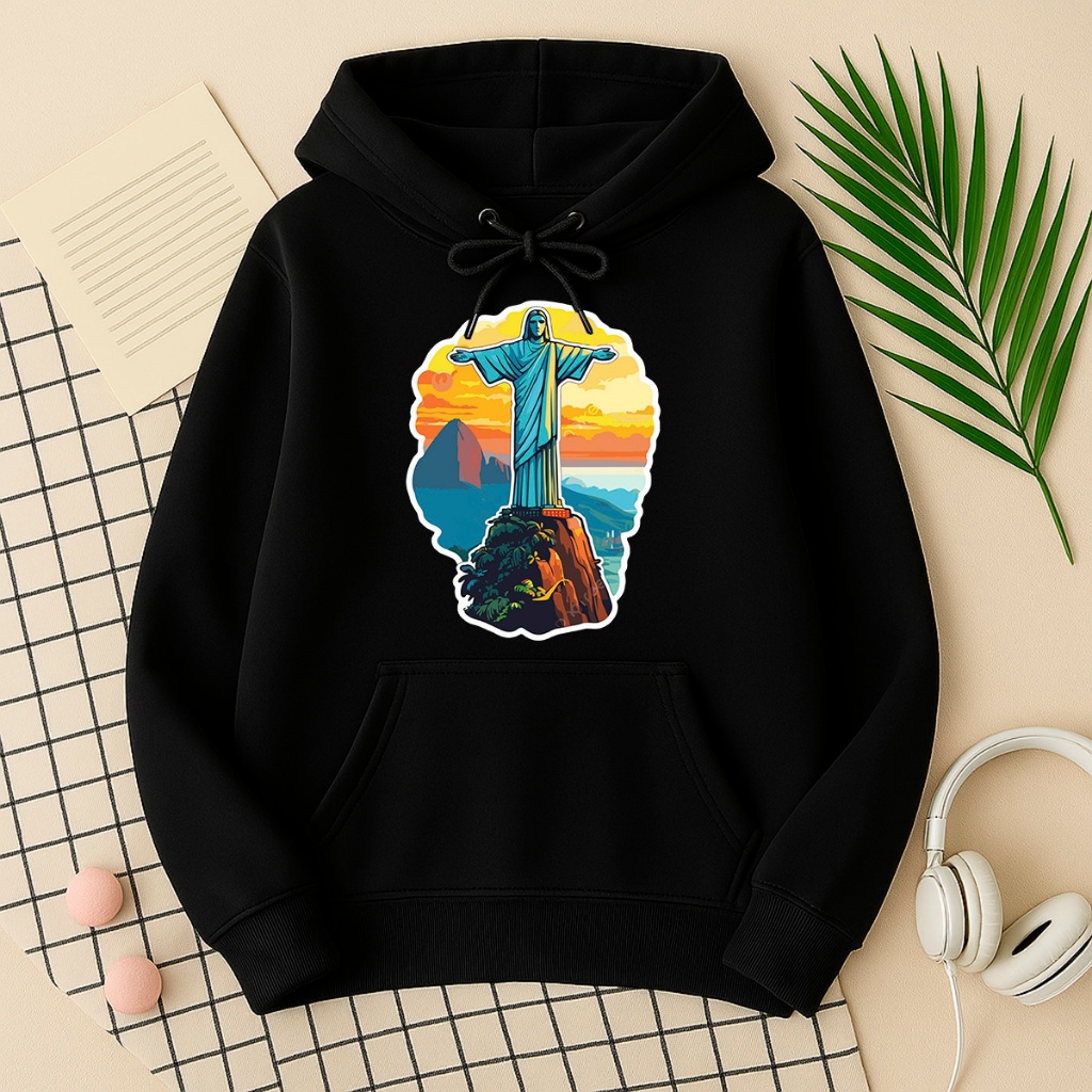 Blusa de Frio Moletom Feminino Cristo Redentor Rio de Janeiro Blusão Estampada Icônica Inverno Promo