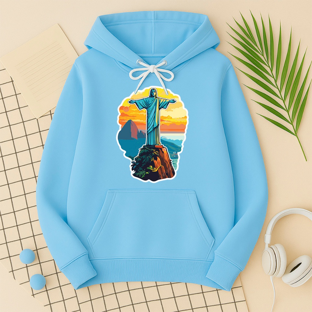 Blusa de Frio Moletom Feminino Estampa Cristo Redentor Paisagem Brasileira Rio Quente e Confortável