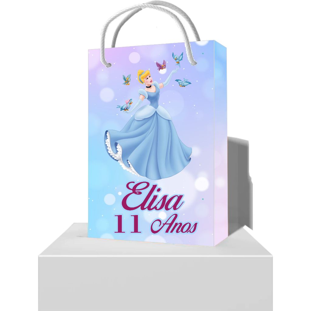 Sacolinha Personalizada Cinderela - Sacola Surpresa Cinderela Festa de Aniversário Infantil