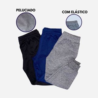 Kit 3 calças unissex infantil juvenil feminina e masculina moletom leve jogger peluciado inverno casual social frio em Oferta na Shopee