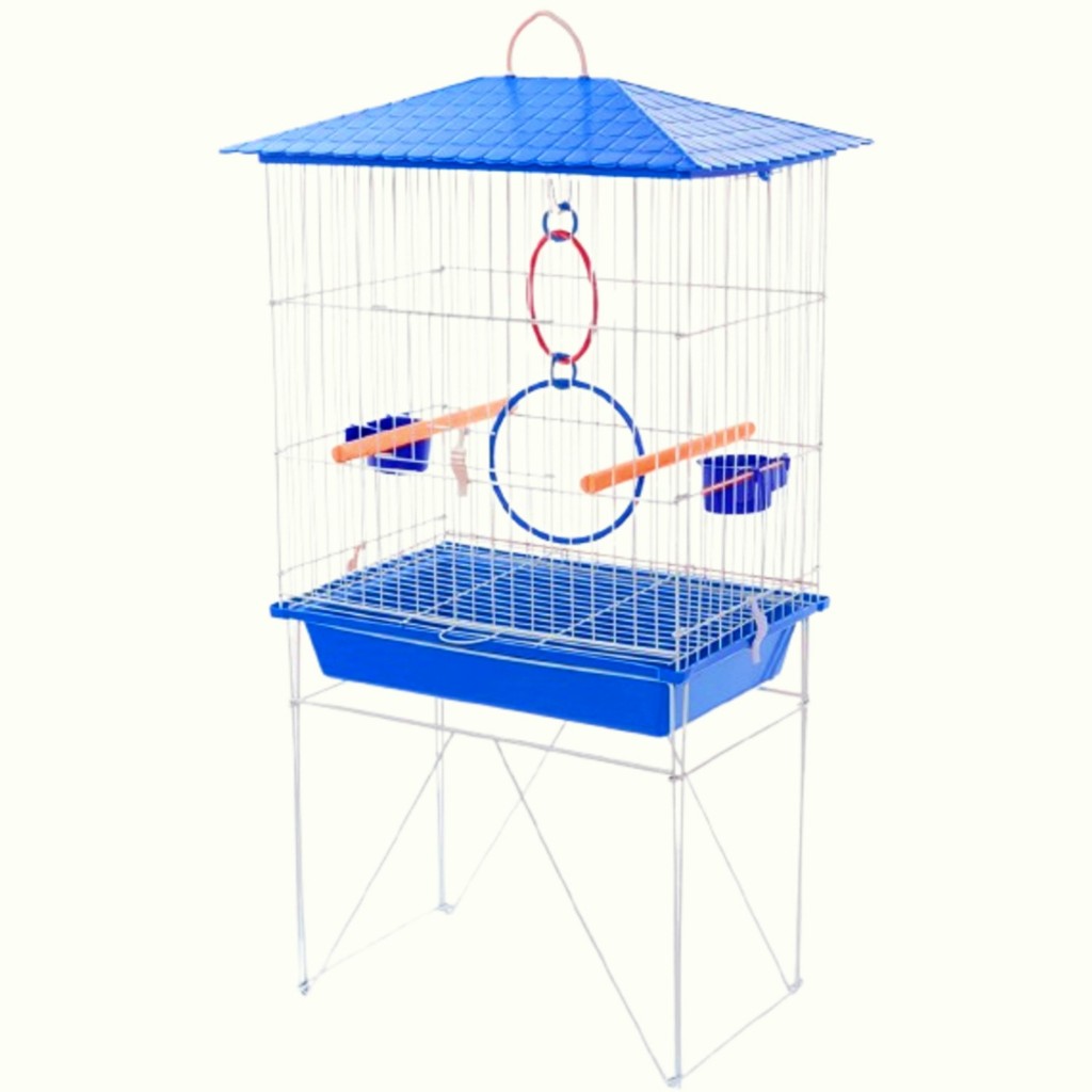 Gaiola Viveiro para Calopsita + Acessorios Brinquedo Argola Teto Plástico Com Pés Cor Azul Amarelo em Oferta na Shopee