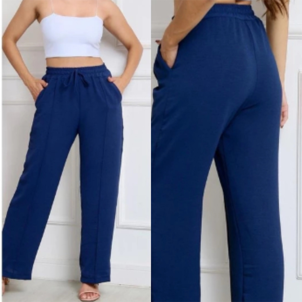 Detalhes do Calça Pantalona Duna WideLeg Cordão Bolsos Cor Marrom Azul Céu Marinho Cinza Nude Preto Rosa Bebê Pastel Verde Floresta