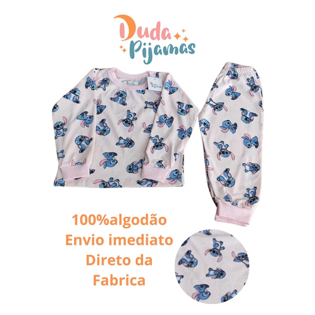 Pijama Infantil  Menina  Lilo e Stitch 100% Algodão Outono Inverno