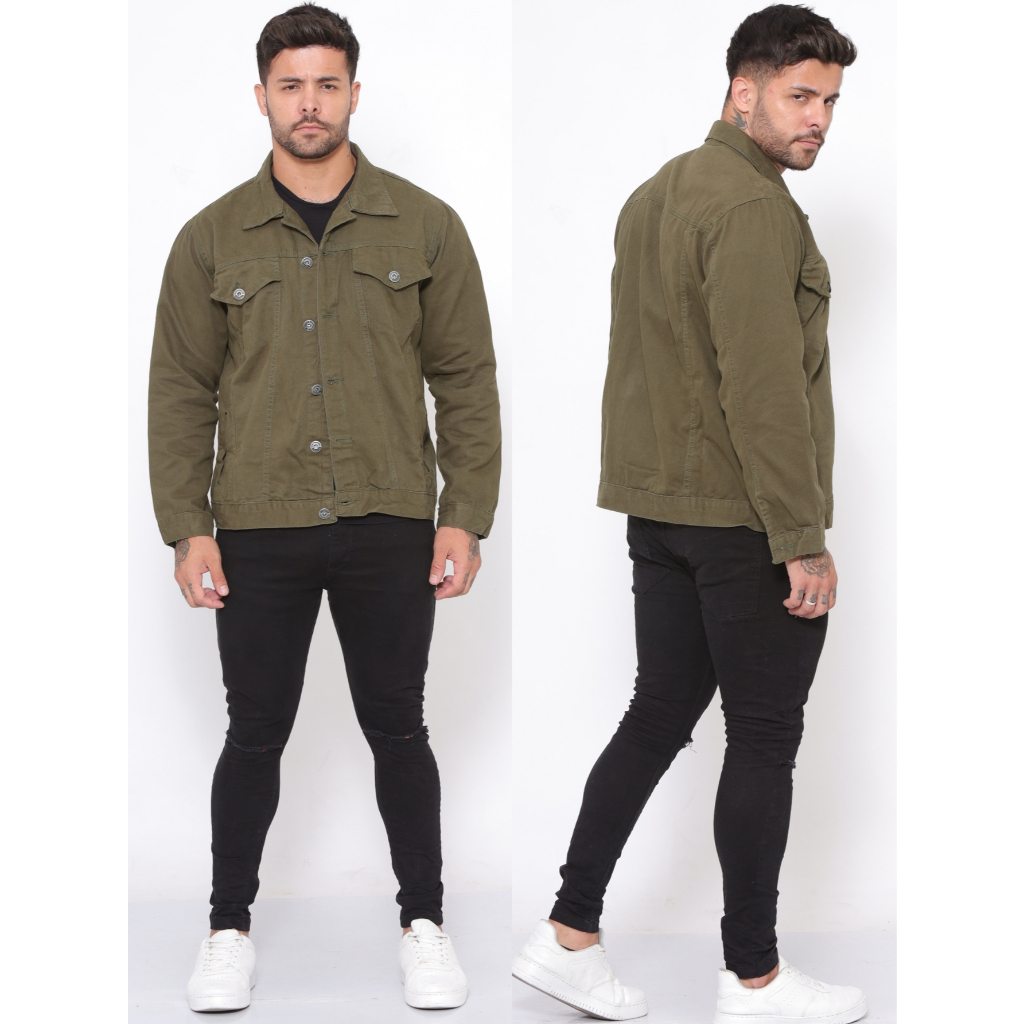Jaqueta Jeans Masculina Casual Verde Militar