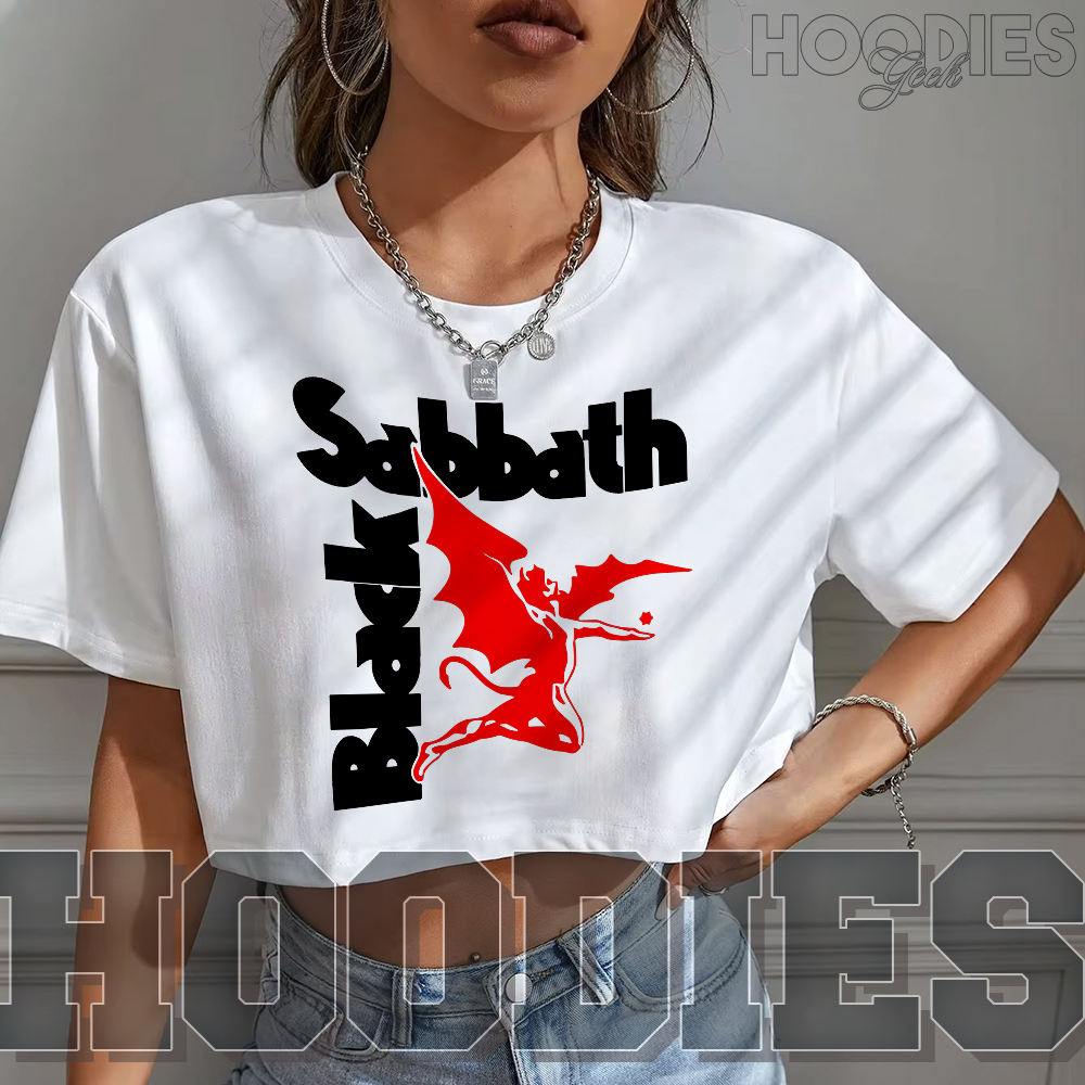 Blusa Cropped Feminino Oversized Black Metal Sabba Album Demon Red Heavy Metal