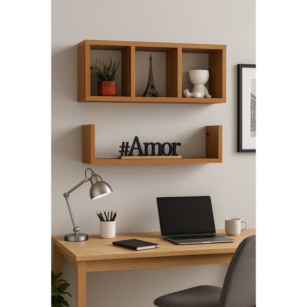 Kit Nicho com Divisórias + Prateleira U em MDF – Diversas Cores e Tamanhos – Conjunto Decorativo para Parede