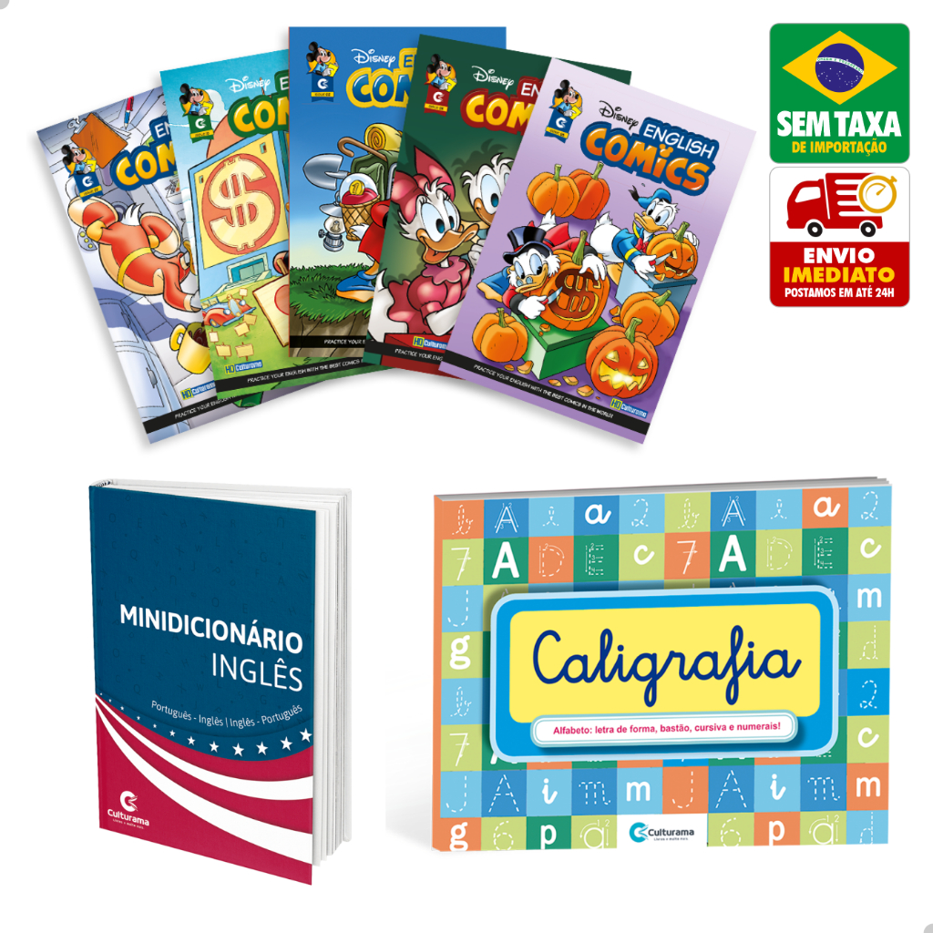 Kit 4 Gibi Infantil em Ingles Mini Dicionário Ingles Portugues Super Caligrafia English Comics em Oferta na Shopee