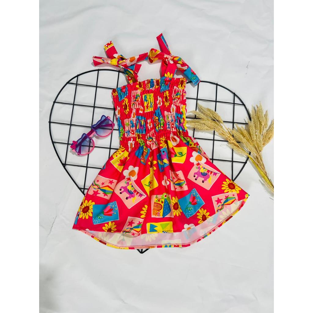 🧡 Vestido Infantil Festa Junina Colorido – Tamanhos P, M e G 👗✨(0 a 6 anos)