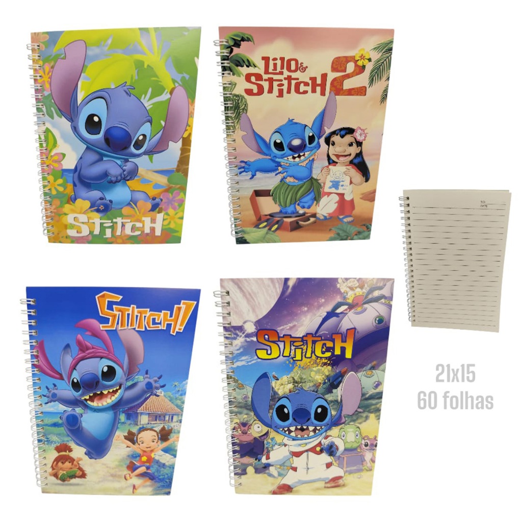 Caderno Stitch Disney 40 ou 60 folhas Capa Mole Papelaria Fofa Divertida Criativa Escolar Volta Aulas