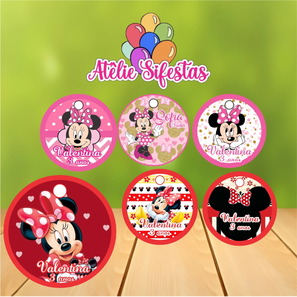 TAG MINNIE para lembrancinha, brindes, festa, aniversário, mimos. Todos os Temas em Oferta na Shopee