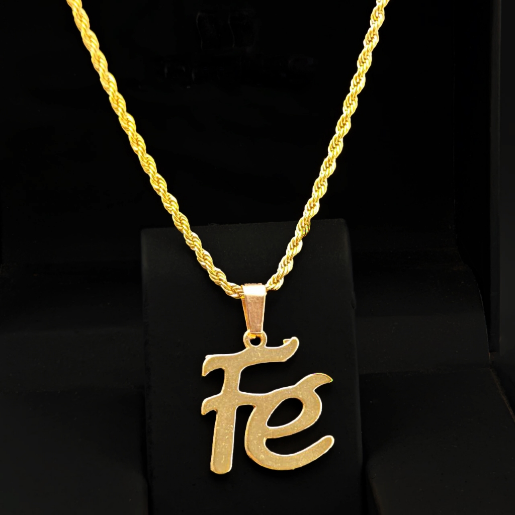 Colar de Corrente de Dourado Feminino Cordão Baiano Pingente Fé Aço Inoxidável Banhado A Ouro 18k — imagem 2 de 2
