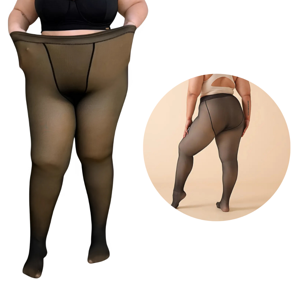 Meia-Calça Térmica Plus Size G-GG Forrada Peluciada Translúcida de Lã Feminina Super Elást...