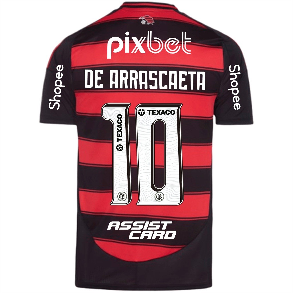 Manto Flamengo Jogo 1 Adidas 2025 - C/ Kit Patrocínio - De Arrascaeta 10 - Sports & Outdoors