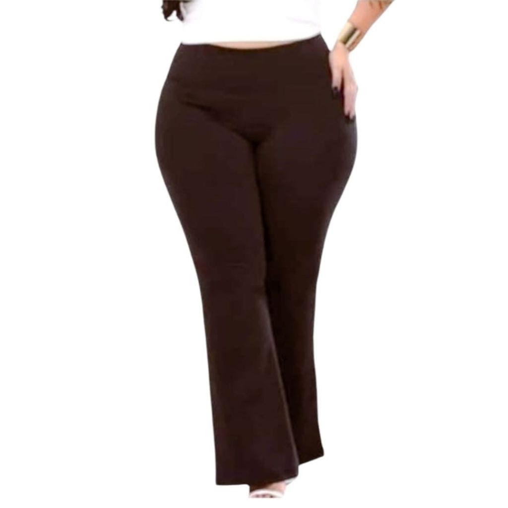 Calça Flare Bailarina Plus Size Tecido Grosso Cós Alto Em Suplex Poliéster Conforto