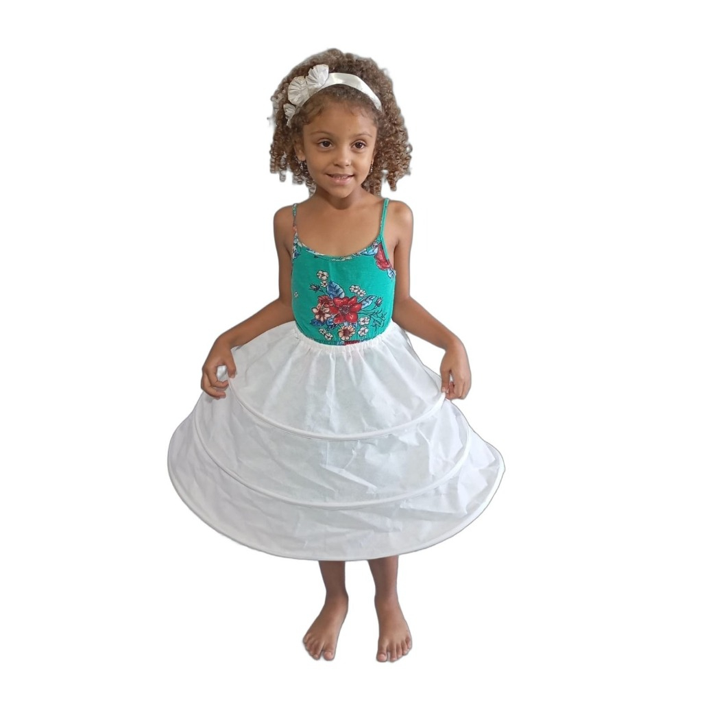 Saiote Anágua de Armação Longa Infantil com Aros Vestido Infantil Daminha Festa Casamento Igreja Religião Casamento saia