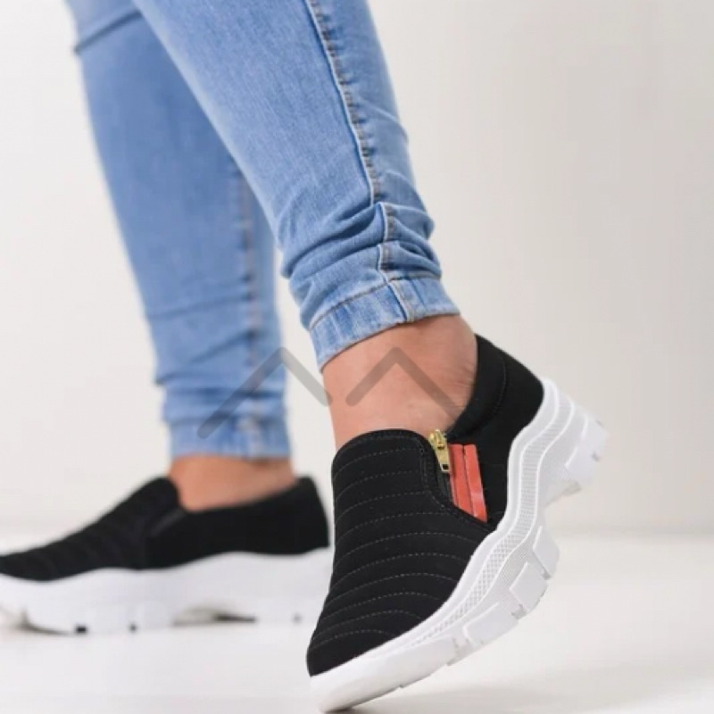Tênis Sapatênis Sapatilha Feminino Casual Tratorado Slip On Com Zíper Confortável Envio Imediato