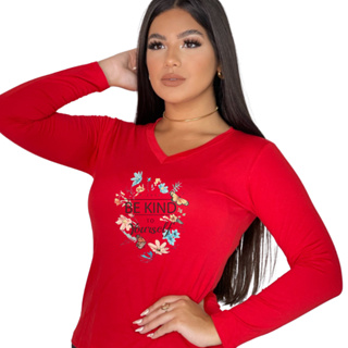 Blusa de Frio Feminina Estampada Seja Gentil Consigo Mesma Gola V Manga Longa Casual, Inverno em Oferta na Shopee