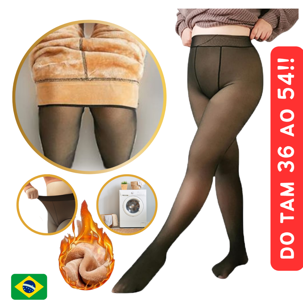 Meia Calça térmica translúcida forrada pelúcia peluciada pelinho lã fio 80 Inverno Frio Pr...