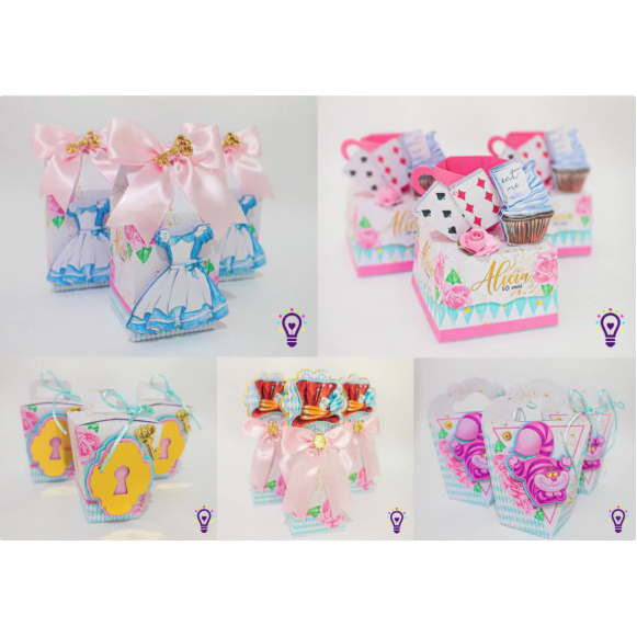 Kit Alice No Pais das Maravilhas Chapeleiro Lembrancinha Personalizada Scrap Festa Caixas
