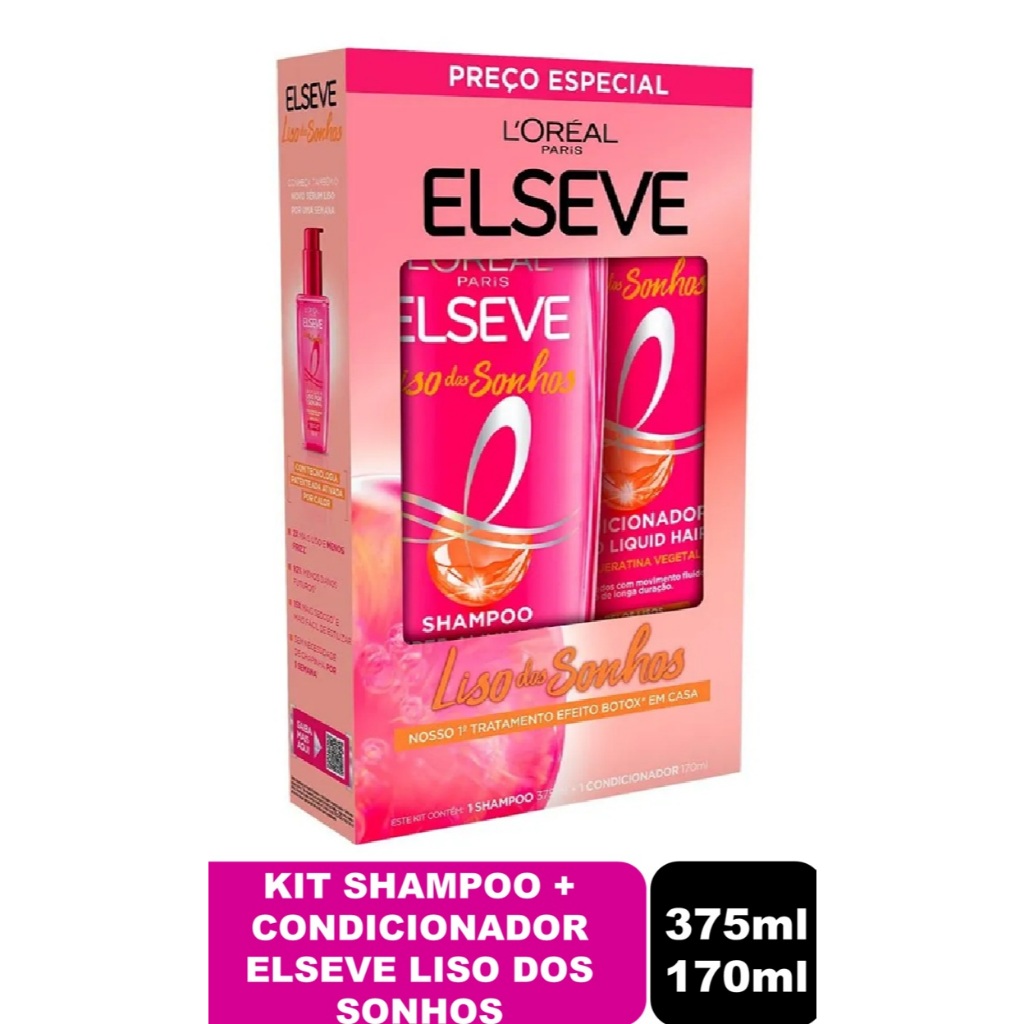 Kit Elseve Liso dos Sonhos Super Alinhador Shampoo 375ml + Condicionador 170ml em Oferta na Shopee