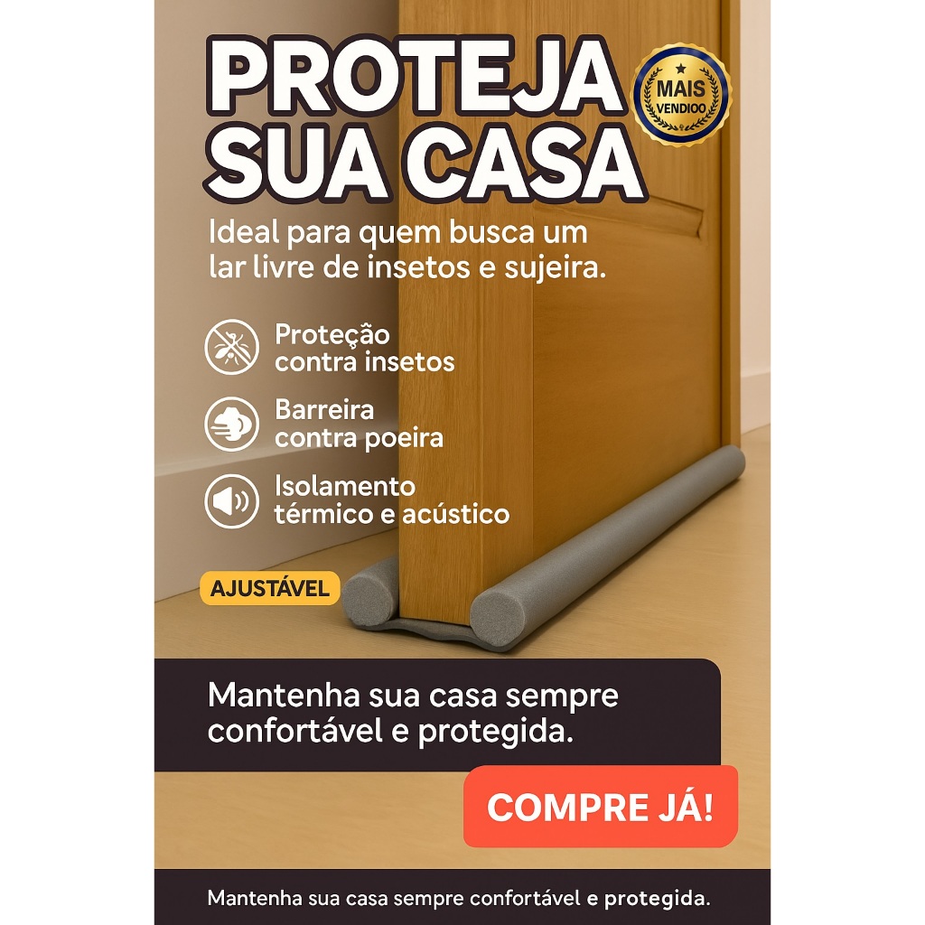 Protetor Rolinho Veda Porta Ajustável Impermeável Rolo Protetor de Porta Cinza 90cm Regulável