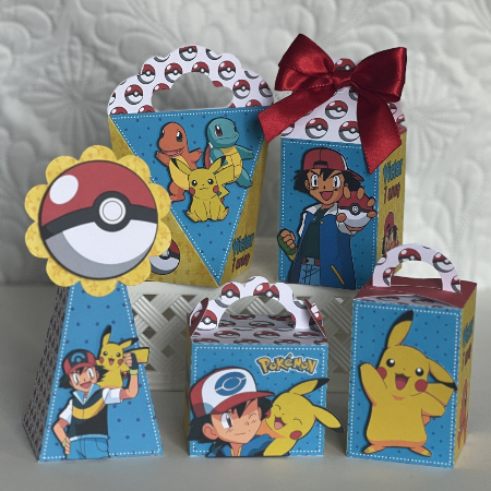 Kit Personalizados de Festa caixinhas Mimos Lembrancinhas infantil tema Pokémon menino   PEGUE  E  MONTE