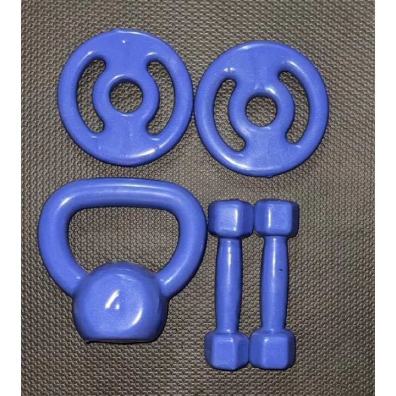 kit de treino par de halteres 1kg + ketlebell 4kg + par de Anilhas 1kg roxo emborrachado