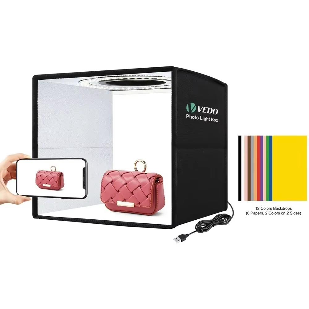VEDO Mini Estúdio Fotográfico Portátil Studio Photo Led Com Luz LED e Brilho Ajustável Kit De Caixa De Luz Para Estúdio