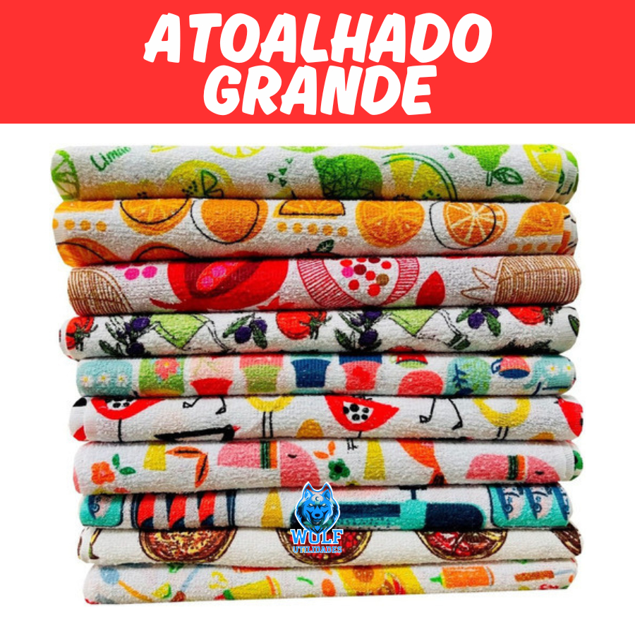 Kit 10 Pano De Prato Estampado Guardanapo Grande Atoalhado Felpudo em Algodao