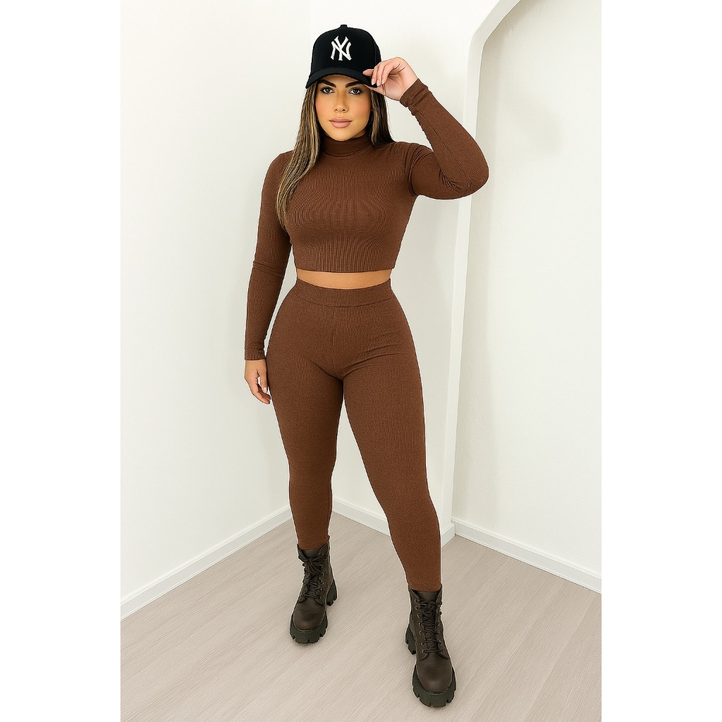 Conjunto Boho Manga Longa Inverno Tecido Ana Ruga Quente, Estilo Ideal para Frio Legging e...