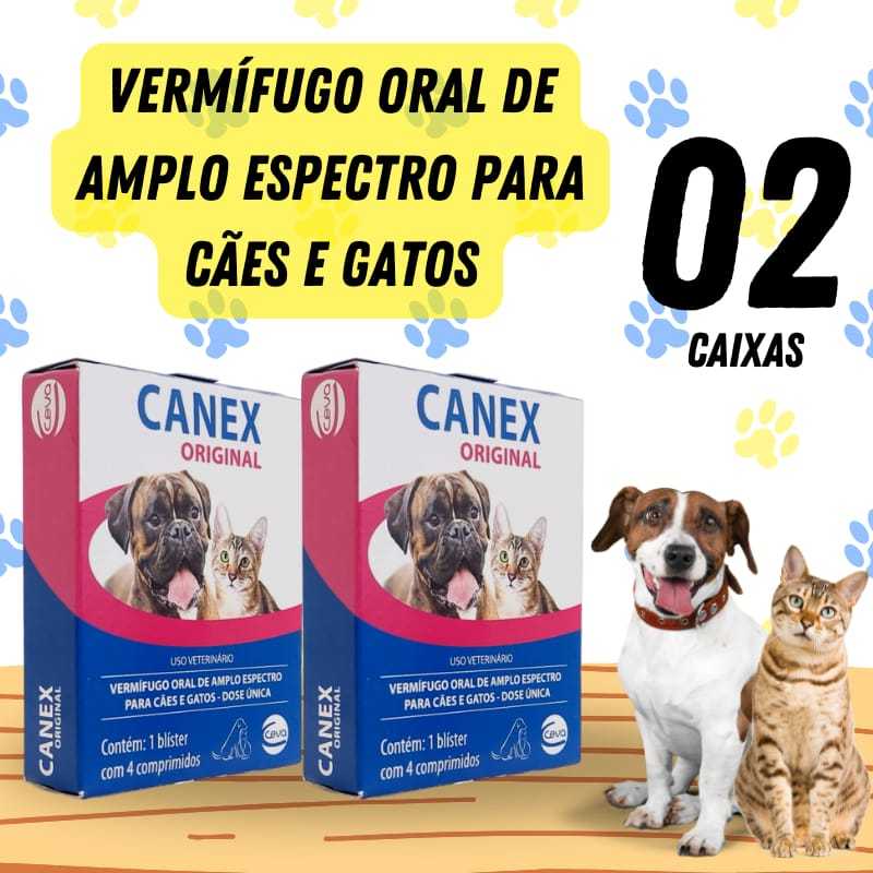 Vermifugo Pet Gato Cachorro Canex Original - 4 Comprimidos Dose Única Anti Vermes