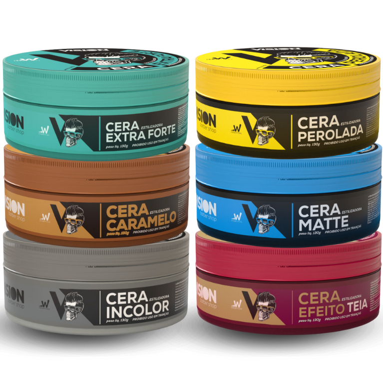 Kit 06 Cera Pomada Modeladora Vision Barber Shop 130g Barba Cabelo Bigode