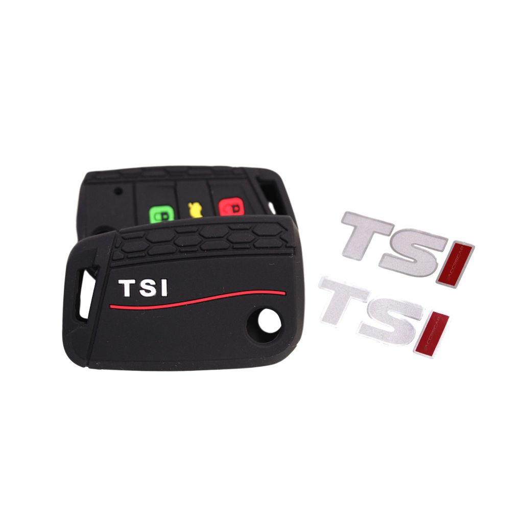 Kit Capa Chave Silicone Modelo Canivete/Presencial Volkswagen TSI Polo Virtus + Par Adesivos TSI Coluna