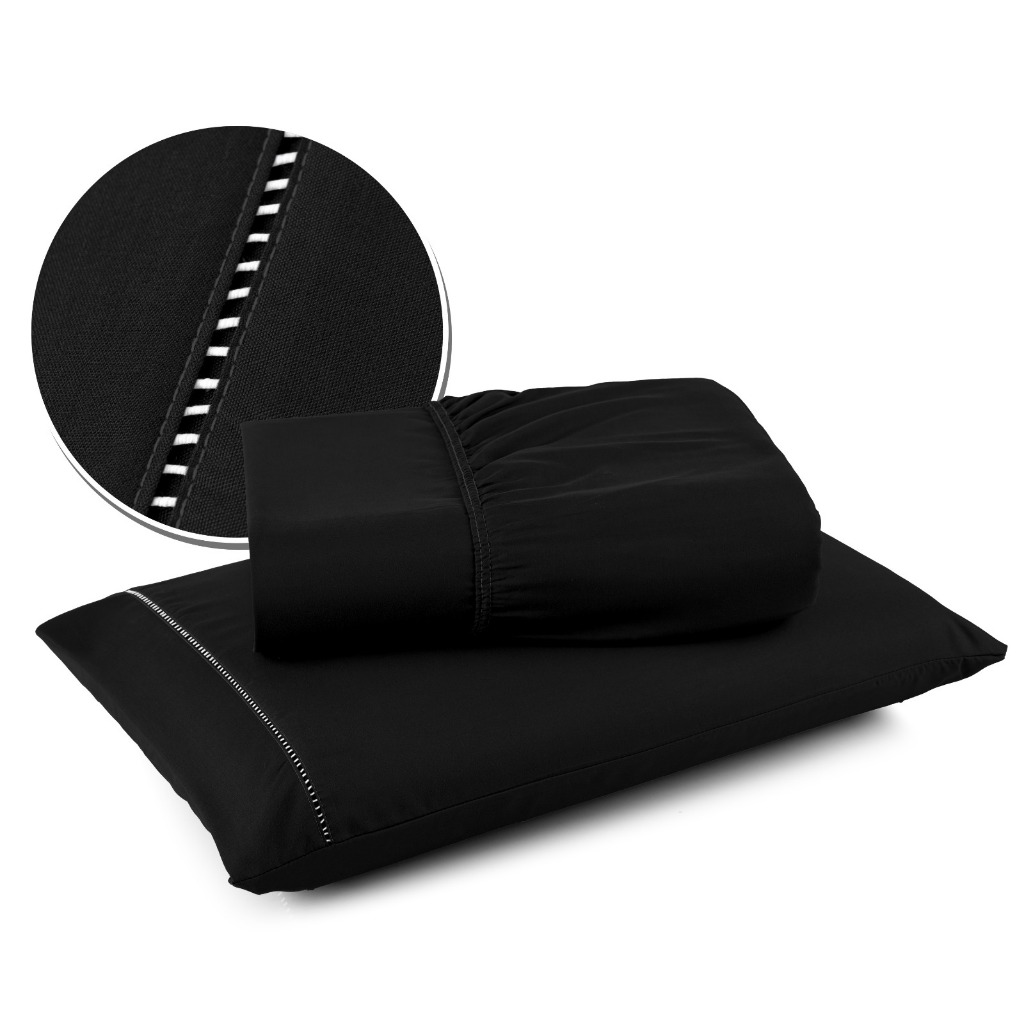 Lençol Micropercal Ponto Palito Cama Solteiro + 01 porta Travesseiro - Diversas Cores - MARCOSSHOP